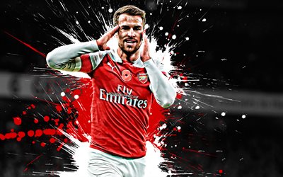 Aaron Ramsey, Welsh football player, Arsenal FC, midfielder, red white paint splashes, creative art, Premier League, England, football, grunge, Ramsey