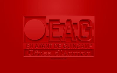 En Avant de Guingamp, yaratıcı 3d logo, kırmızı bir arka plan, 3d amblem, Fransız Futbol Kul&#252;b&#252;, 1 İzle, Guingamp, Fransa, 3d sanat, futbol, 3d logo, EA Guingamp şık