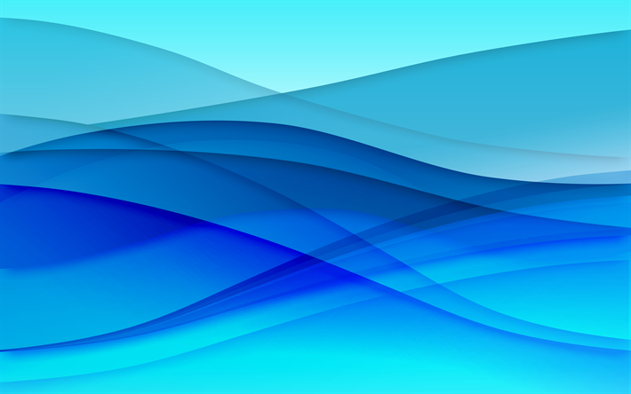 4k, 青色の波, 波質感, 青色の背景, 創造, 抽象波, ライン, 波背景, 抽象画美術館