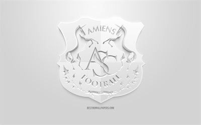 Amiens SC, kreativa 3D-logotyp, vit bakgrund, 3d-emblem, Franska fotbollsklubben, Liga 1, Amiens, Frankrike, 3d-konst, fotboll, snygg 3d-logo