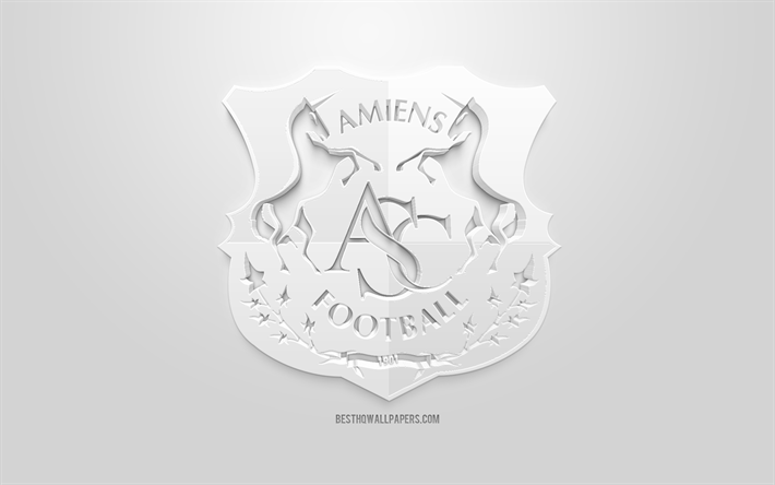 Amiens SC, yaratıcı 3D logo, beyaz arka plan, 3d amblem, Fransız Futbol Kul&#252;b&#252;, 1 İzle, Amiens, Fransa, 3d sanat, futbol, 3d logo şık