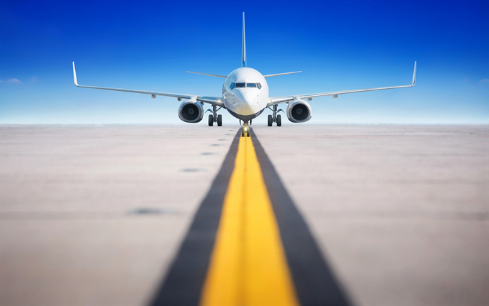 matkustajakone, kiitotien, lentokentt&#228;, kone otetaan pois, air lennon, air travel