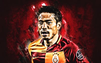 Yuto Nagatomo, grunge, Galatasaray SK, close-up, japanese footballers, soccer, Nagatomo, Turkish Super Lig, purple stone, Galatasaray FC