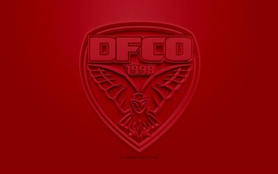 Dijon FCO, creative 3D logo, burgundy background, 3d emblem, French football club, Ligue 1, Dijon, France, 3d art, football, stylish 3d logo