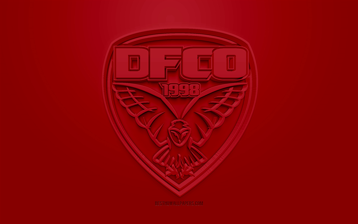 Dijon FCO, creative 3D logo, burgundy background, 3d emblem, French football club, Ligue 1, Dijon, France, 3d art, football, stylish 3d logo