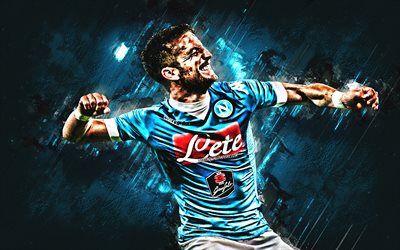 Dries Mertens, Napoli, striker, joy, goal, blue stone, portrait, famous footballers, football, belgian footballers, grunge, Serie A, Italy