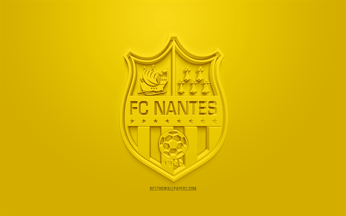 FC Nantes, creativo logo en 3D, fondo amarillo, 3d emblema, club de f&#250;tbol franc&#233;s, de la Ligue 1, Nantes, Francia, 3d, arte, f&#250;tbol, elegante logo en 3d