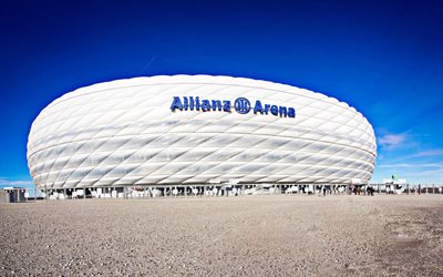 Allianz Arena, M&#252;nchen, Baijeri, Saksa, ulkoa, Saksan jalkapallo stadion, kev&#228;t, Bayern M&#252;nchen FC Stadium, Bundesliiga, stadionit