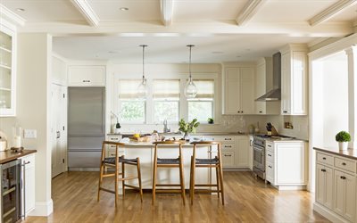 stylish kitchen interior, Italian style, light furniture, modern kitchen design, modern interior