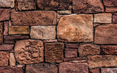 old stone wall, stora stenar, brun sten struktur, gamla muren, stenar, sten, murverk konsistens