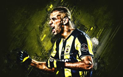 Islam Slimani, yellow stone, Fenerbahce FC, algerian footballers, goal, soccer, Slimani, grunge, Turkish Super Lig, creative, Turkey, Fenerbahce SK