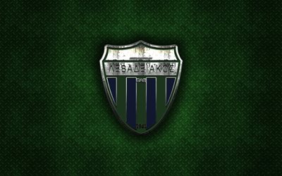 Levadiakos FC, Greek football club, green metal texture, metal logo, emblem, Levadia, Greece, Super League Greece, creative art, football
