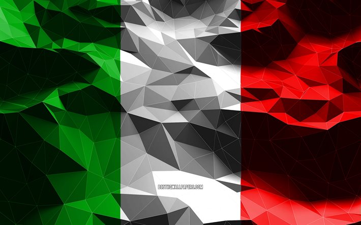4k, bandiera italiana, arte low poly, paesi europei, simboli nazionali, Bandiera d&#39;Italia, bandiere 3D, Bandiera Italia, Italia, Europa, Italia bandiera 3D