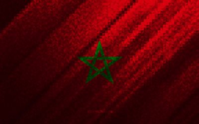 Bandeira do Marrocos, abstra&#231;&#227;o multicolorida, bandeira de mosaico marroquino, Marrocos, arte de mosaico, bandeira do Marrocos