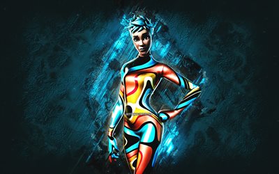 Fortnite Party Star Skin, Fortnite, personnages principaux, fond en pierre turquoise, Party Star, Skins Fortnite, Party Star Skin, Party Star Fortnite, Caract&#232;res Fortnite