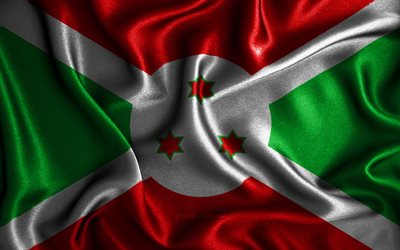 Bandiera del Burundi, 4k, bandiere sventolate di seta, paesi africani, simboli nazionali, bandiere di tessuto, arte 3D, Burundi, Africa, Bandiera 3D del Burundi