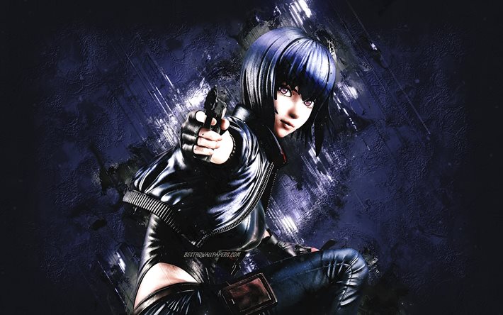 Motoko Kusanagi, protagoniste, Ghost in the Shell, fond de pierre violette, personnages d&#39;anime, manga Ghost in the Shell