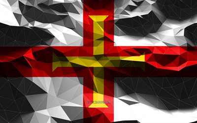 4k, Guernsey flag, low poly art, European countries, Channel Islands, national symbols, Flag of Guernsey, 3D flags, Guernsey, Europe, Guernsey 3D flag