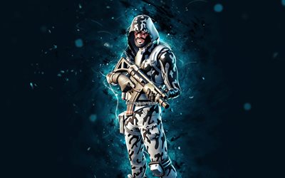 Snow Striker, 4k, luzes de n&#233;on azuis, Fortnite Battle Royale, Personagens Fortnite, Snow Striker Skin, Fortnite, Snow Striker Fortnite