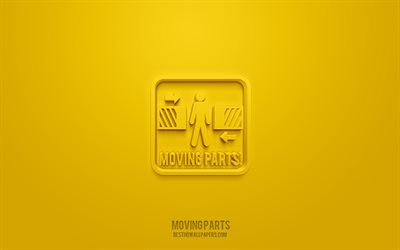 Moving Parts 3d icon, yellow background, 3d symbols, Moving Parts, Warning icons, 3d icons, Moving Parts sign, Warning 3d icons, yellow warning signs