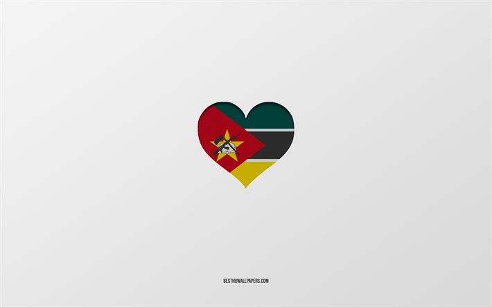 Mozambik seviyorum, Afrika &#252;lkeleri, Mozambik, gri arka plan, Mozambik bayrak kalp, favori &#252;lke