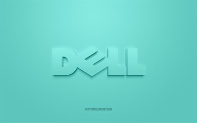 Logotipo de Dell, fondo turquesa, logotipo de Dell 3d, arte 3d, Dell, logotipo de marcas, logotipo de Dell 3d turquesa