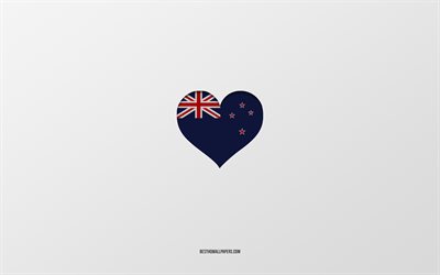 Amo la Nuova Zelanda, i paesi dell&#39;Oceania, la Nuova Zelanda, lo sfondo grigio, il cuore della bandiera della Nuova Zelanda, il paese preferito, l&#39;amore della Nuova Zelanda