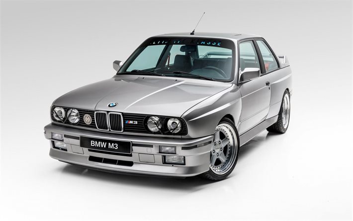 BMW M3, E30, g&#252;m&#252;ş coupe, retro arabalar, g&#252;m&#252;ş M3 E30, alman arabaları, BMW