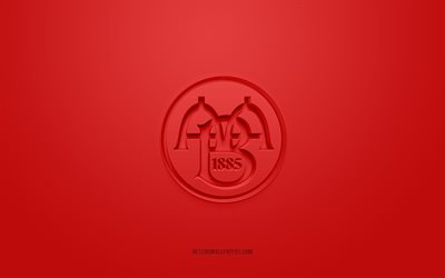 البورك, شعار 3D الإبداعية, خلفية حمراء, 3d شعار, نادي كرة القدم الدنماركي, Superliga الدنماركية, AalborgCity in Jylland Denmark, الدنمارك, فن ثلاثي الأبعاد, كرة القدم, شعار البورج FC ثلاثي الأبعاد