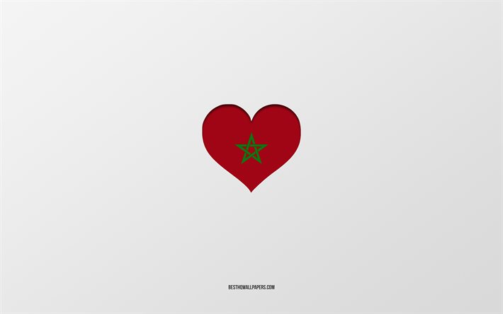 Amo il Marocco, i paesi dell&#39;Africa, il Marocco, lo sfondo grigio, il cuore della bandiera del Marocco, il paese preferito, amo il Marocco