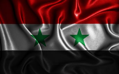 Drapeau syrien, 4k, drapeaux ondul&#233;s en soie, pays asiatiques, symboles nationaux, drapeau de la Syrie, drapeaux en tissu, art 3D, Syrie, Asie, drapeau 3D de la Syrie