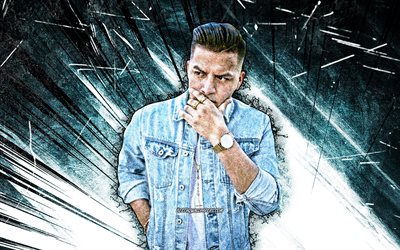 4k, Anth Melo, grunge art, american rapper, music stars, blue abstract rays, american celebrity, Anth Melo 4K
