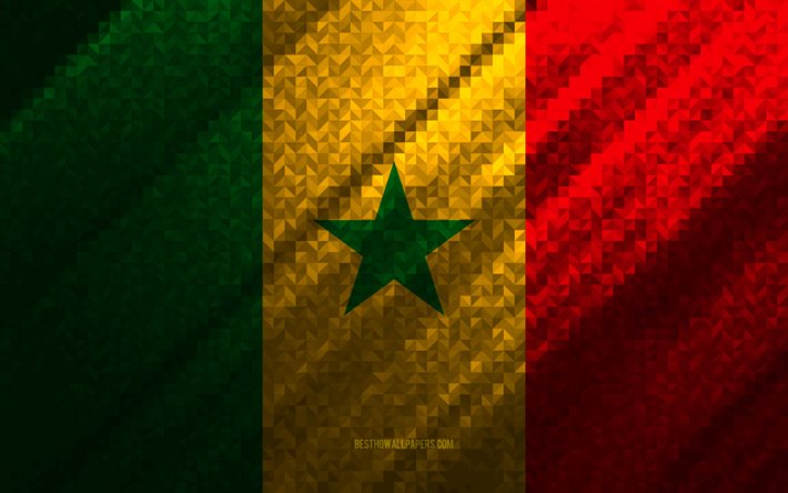 Bandeira do Senegal, abstra&#231;&#227;o multicolorida, bandeira do Senegal em mosaico, Senegal, arte em mosaico, bandeira do Senegal