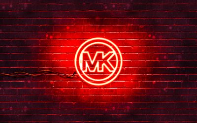 Michael Kors kırmızı logo, 4k, kırmızı brickwall, Michael Kors logosu, moda markaları, Michael Kors neon logo, Michael Kors