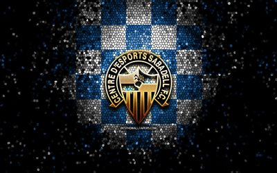Sabadell FC, glitter logo, La Liga 2, blue white checkered background, Segunda, soccer, spanish football club, Sabadell logo, mosaic art, football, LaLiga 2, CE Sabadell FC