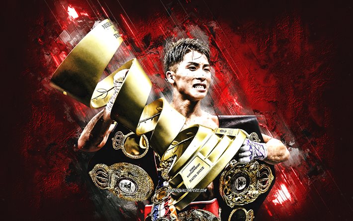 Naoya Inoue, pugile giapponese, WBA, IBF, WBC, WBO, campione del mondo, Naoya Inoue con cinture da campionato, boxe