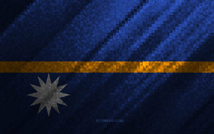 Bandeira de Nauru, abstra&#231;&#227;o multicolorida, bandeira do mosaico de Nauru, Nauru, arte em mosaico, bandeira de Nauru
