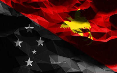 4k, papua-neuguinea-flagge, niedrige polykunst, ozeanische l&#228;nder, nationale symbole, flagge von papua-neuguinea, 3d-flaggen, papua-neuguinea, ozeanien, papua-neuguinea 3d-flagge