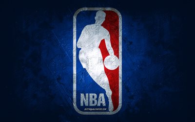 Logo NBA, fond de pierre bleue, logo grunge NBA, National Basketball Association, embl&#232;me de la NBA, USA, basket-ball