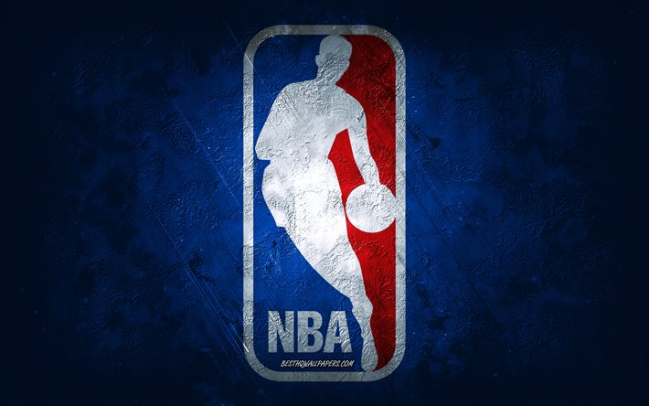Logo NBA, sfondo pietra blu, logo grunge NBA, National Basketball Association, emblema NBA, USA, basket
