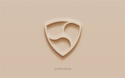 nem-logo, brauner gipshintergrund, nem-3d-logo, kryptow&#228;hrung, nem-emblem, 3d-kunst, namecoin