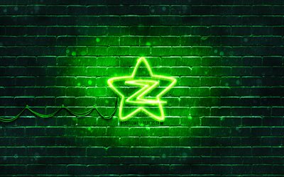 Qzone yeşil logosu, 4k, yeşil tuğla duvar, Qzone logosu, sosyal ağlar, Qzone neon logosu, Qzone