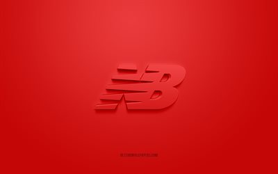 Logo New Balance, sfondo rosso, logo 3d New Balance, arte 3d, New Balance, logo marchi, logo New Balance, logo Moncler 3d rosso