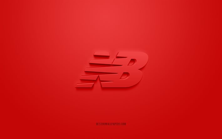 Logo New Balance, fond rouge, logo 3d New Balance, art 3d, New Balance, logo de marques, logo New Balance, logo Moncler 3d rouge