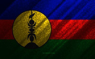 Nya Kaledoniens flagga, m&#229;ngf&#228;rgad abstraktion, Nya Kaledoniens mosaikflagga, Nya Kaledonien, mosaikkonst