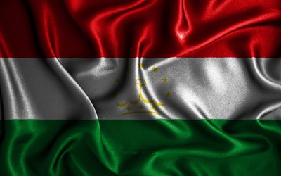 Drapeau tadjik, 4k, drapeaux ondul&#233;s en soie, pays asiatiques, symboles nationaux, drapeau du Tadjikistan, drapeaux en tissu, art 3D, Tadjikistan, Asie, drapeau 3D du Tadjikistan