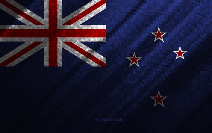Bandeira da Nova Zel&#226;ndia, abstra&#231;&#227;o multicolorida, bandeira em mosaico da Nova Zel&#226;ndia, Nova Zel&#226;ndia, arte em mosaico, bandeira da Nova Zel&#226;ndia
