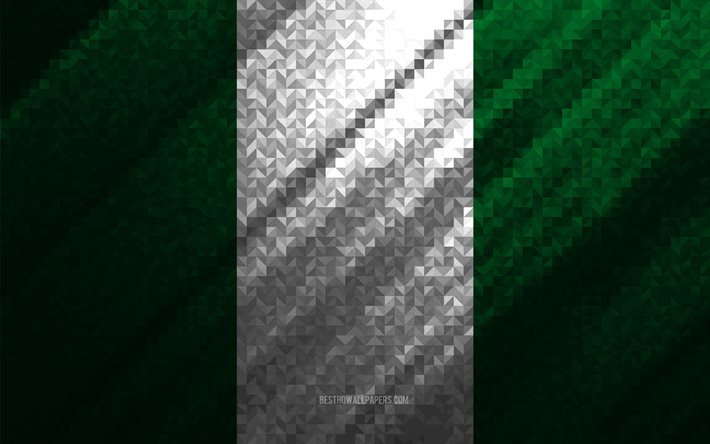 Bandiera della Nigeria, astrazione multicolore, bandiera del mosaico della Nigeria, Nigeria, arte del mosaico, bandiera della Nigeria