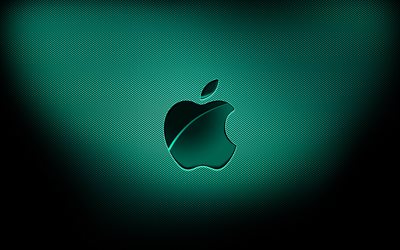 4k, Apple turquoise logo, turquoise grid backgrounds, brands, Apple logo, grunge art, Apple