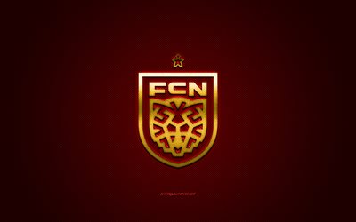 FC Nordsjaelland, Danish football club, Danish Superliga, yellow logo, red carbon fiber background, FC Nordsjaelland new logo, football, Farum, Denmark, FC Nordsjaelland logo